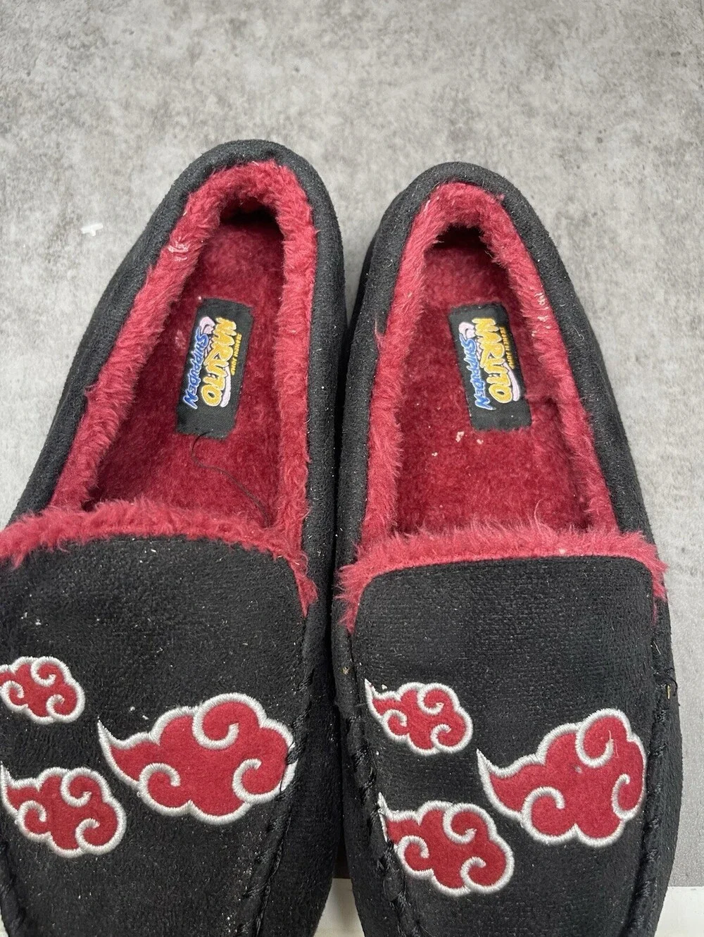 Natuto Shippuden Akatsuki Slippers Mens Size 7-8 Black Red Slip On Shoes